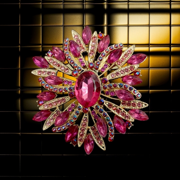 Pink Rhinestone Statement Brooch - Picture 1 of 3